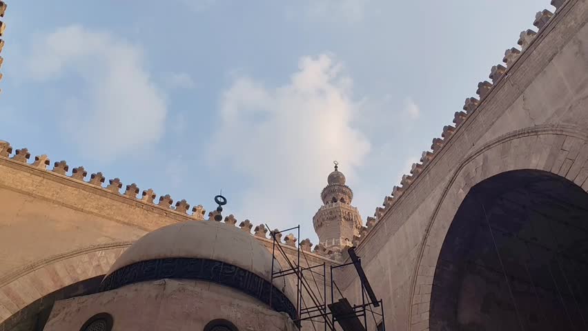 CAIRO, EGYPT - 27 January 2025 : Traditional Arabic designs inside El Sultan Hassan Mosque-Madrassa in Citadel of Cairo, Egypt on April 21, 2018