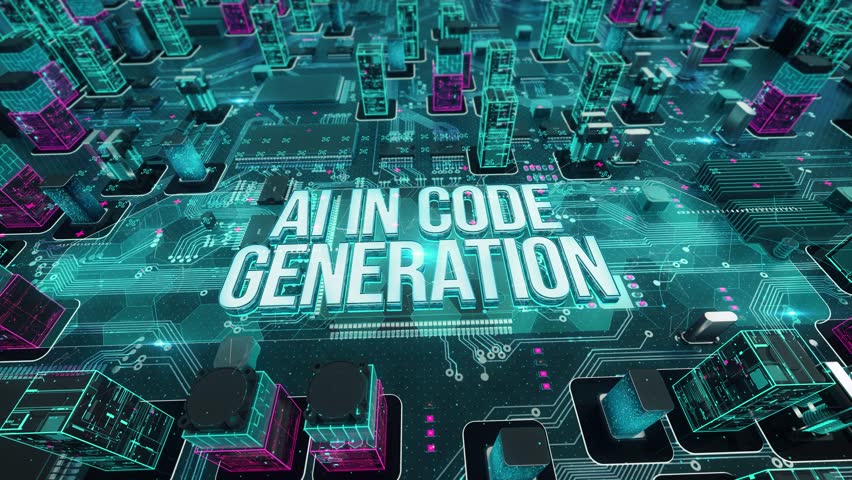 AI In Code Generation- with digital technology hitech concept. 3D Illustration
