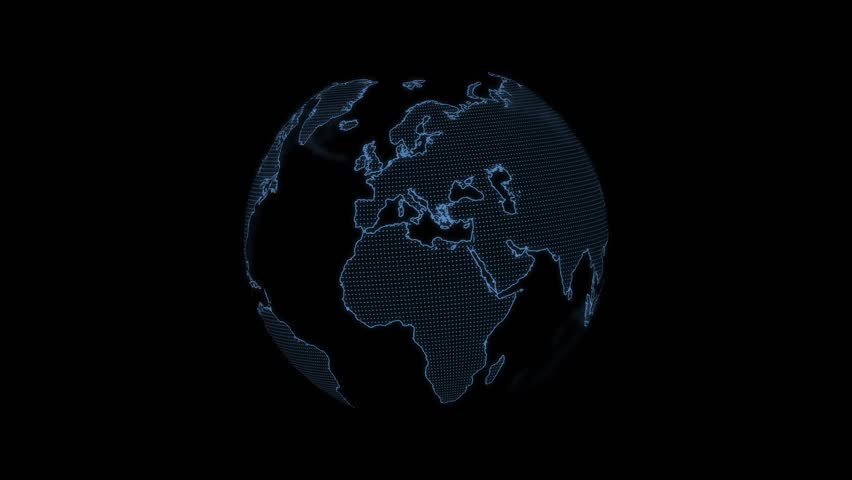 Globe on black background. 3D amination. Rotating