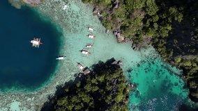 Drone view of Philippines, Coron Island’s untouched coastline, surrounded by clear ocean waters. Aerial view of boats Vertical video. - Powered by Shutterstock - Get 15% off with code: PIKWIZARD15