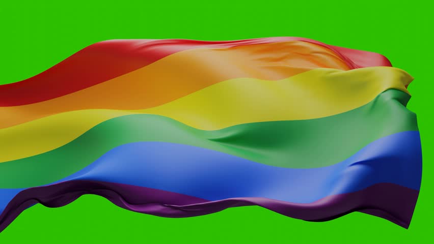 Rainbow flag on green screen background Pride month banner 3D render Video 4k
