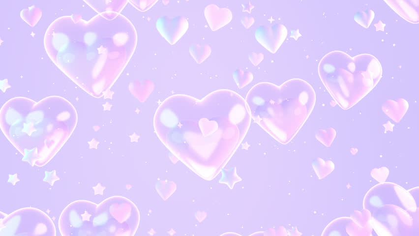 Looped magical heart-shaped bubbles and stars flying up animation.