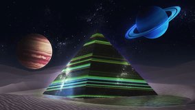 Loop A stunning Futuristic Neon Pyramid set within an expansive and mystical Cosmic Landscape. 3D Illustration - Powered by Shutterstock - Get 15% off with code: PIKWIZARD15