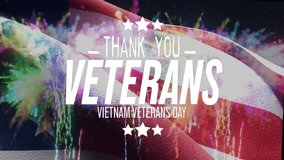 thank you veterans vietnam day text animation greeting card with fireworks . 3D Illustration - Powered by Shutterstock - Get 15% off with code: PIKWIZARD15