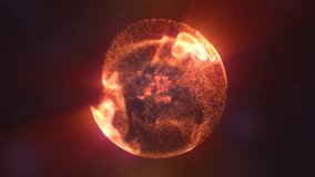 Fiery orange-red glowing sphere surrounded by dynamic particles and heat pattern futuristic background, video in high quality 4k, motion design - Powered by Shutterstock - Get 15% off with code: PIKWIZARD15