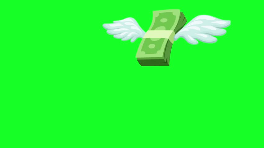 Money Wings Flying Symbol Emoji Animated on a Green Screen Background