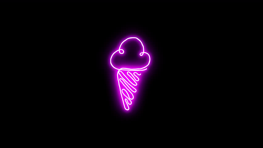 Neon pink ice cream sticker with a glowing effect on a transparent background. Bright and colorful design for digital use, overlays, and graphic elements