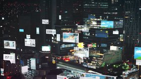 Digital icons and data float over Tokyo at night, illustrating a smart city enhanced by augmented reality and futuristic technology in Japan Capital - Powered by Shutterstock - Get 15% off with code: PIKWIZARD15