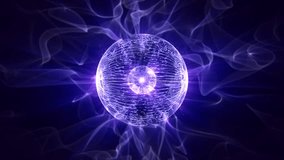Looped animation of shiny sphere made of bright magnetic lines and particles with waves of energy on a dark blue background. Abstract atom core screensaver for science and technology. VJ loop 4K 60fps - Powered by Shutterstock - Get 15% off with code: PIKWIZARD15