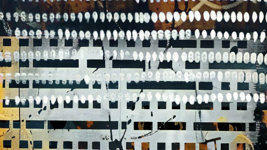 Animated grunge background with repeating white oval patterns, horizontal streaks, messy black paint lines, distressed textures, and layered urban marks