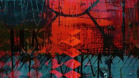 Vibrant red and teal grunge texture with bold black graffiti strokes, geometric patterns, layered paint streaks, scratches, and distressed street-art inspired design - Powered by Shutterstock - Get 15% off with code: PIKWIZARD15