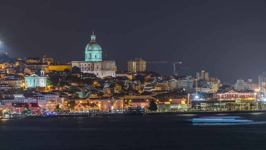 Aerial night timelapse of Lisbon