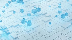 Abstract 3D technology background featuring floating blue transparent cubes over a white geometric grid, symbolizing blockchain, data processing, and digital innovation. - Powered by Shutterstock - Get 15% off with code: PIKWIZARD15