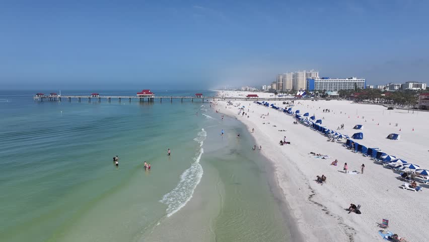 Clearwater Beach At Clearwater In Florida United States. Beach Landscape. Travel Destination. Gulf Of Mexico Scenery. Clearwater Beach At Clearwater In Florida United States. Famous Pier 60.