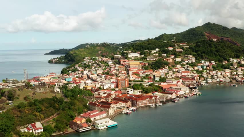 Aerial of St Georges Grenada carenage