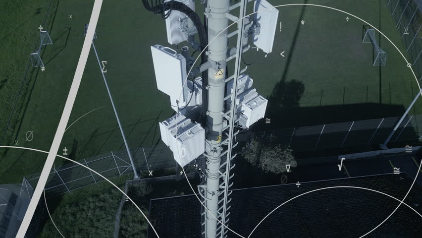 5G Communication Antenna Tower Sending Mobile Phone Data Signal Wireless Transmitting
