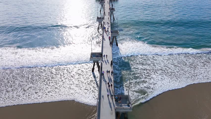 Venice Beach Pier Aerial View, Los Angeles, USA. February 2024