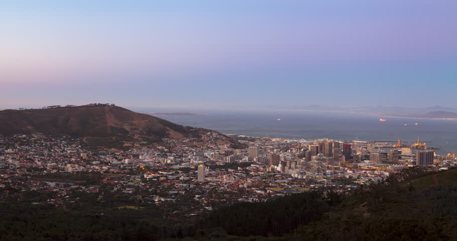 A holy grail day to night transition Time Lapse view of the Cape Town CBD, South Africa