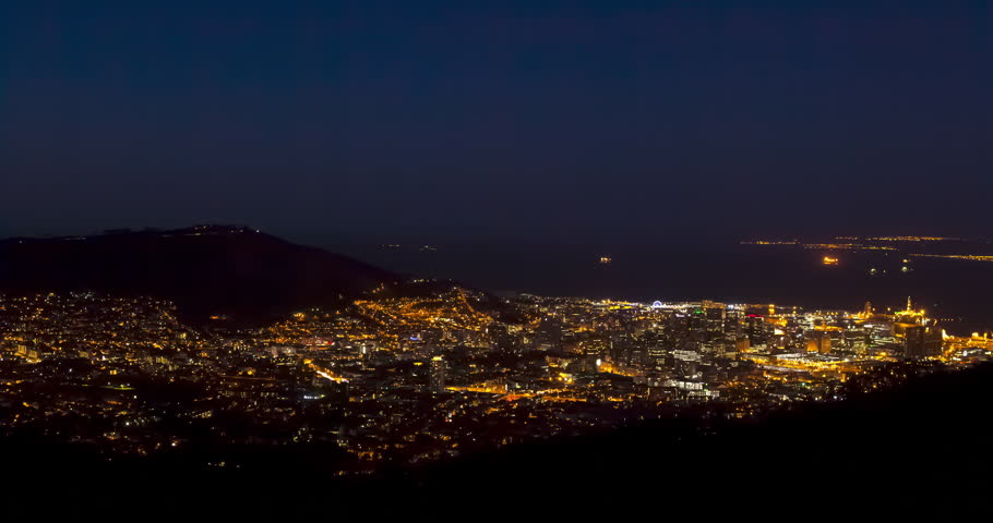 A holy grail day to night transition Time Lapse view of the Cape Town CBD, South Africa