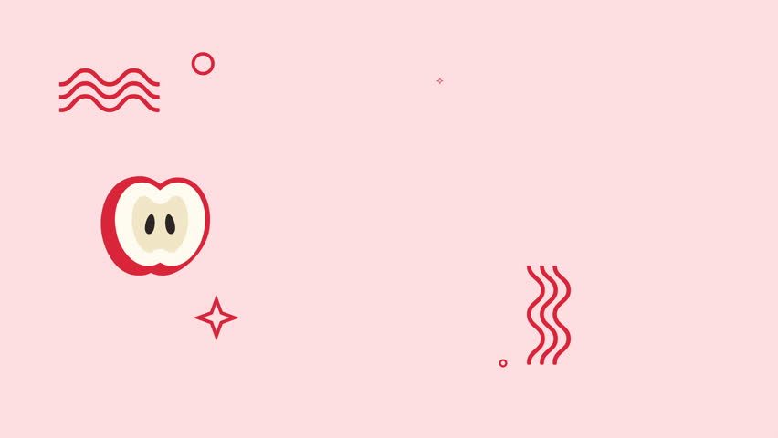 Animation of apple slices with memphis elements. Geometric abstract repeating cartoon.