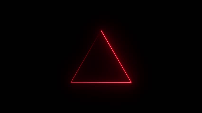Neon color geometric triangle on a dark background. Tringle Blue and Red Glowing Neon Lights Line,Triangle neon lights. 4k