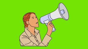 line art animation of woman standing and talking through a megaphone green background - Powered by Shutterstock - Get 15% off with code: PIKWIZARD15
