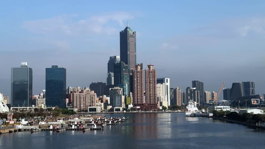 Modern city skyline in Kaohsiung, Taiwan with a beautiful waterfront view