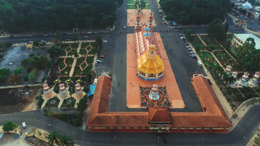 Aerial View Of Holy See of Cao Dai, Cao Dai Temple, Tay Ninh, Vietnam Travel