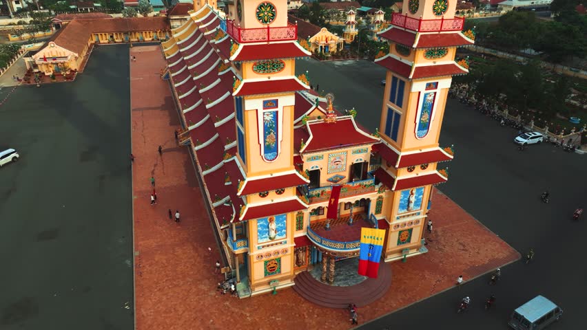 Aerial View Of Holy See of Cao Dai, Cao Dai Temple, Tay Ninh, Vietnam Travel
