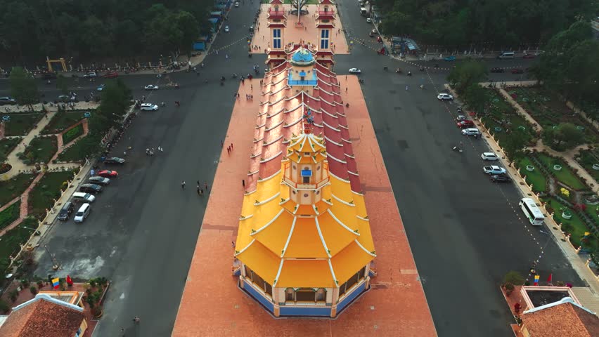 Aerial View Of Holy See of Cao Dai, Cao Dai Temple, Tay Ninh, Vietnam Travel