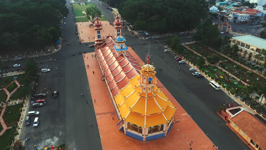 Aerial View Of Holy See of Cao Dai, Cao Dai Temple, Tay Ninh, Vietnam Travel