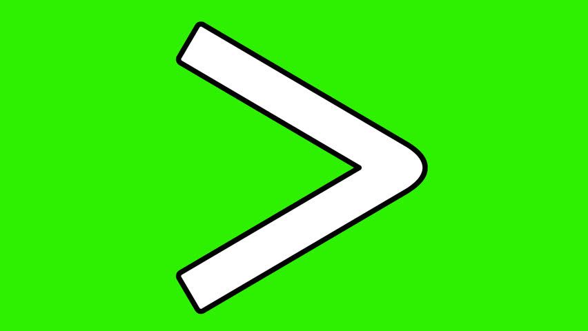 video animation drawing black and white greater than mathematical symbol, on a green chroma key background
