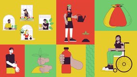 We culture mindset animated bento grid layout. Inclusive people diverse volunteers. Sustainability eco-friendly 2D animation flat cartoon ui collage design. 4K video motion graphic collection - Powered by Shutterstock - Get 15% off with code: PIKWIZARD15