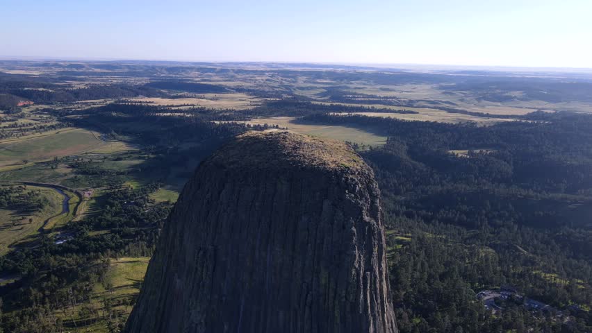A breathtaking drone view of Devils Tower, Wyoming