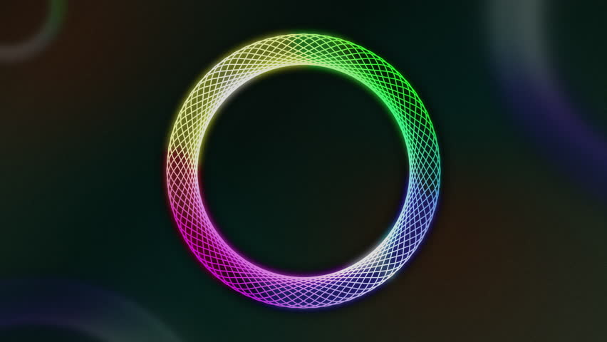 Fluid neon ring pulses and rotates, mimicking the motion of quantum particles and energy fields. Perfect for physics, science, and futuristic motion graphics. Horizontal and vertical