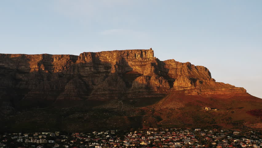 Sunset Drone Shot of Table mountain in Cape Town, South Africa