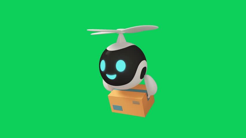 Delivery drone, Autonomous delivery robot on green screen background. 3D robot drone animation