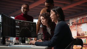 Startup team in office disappointed after watching stock exchange valuation decline because of market volatility. Upset venture workers analyzing charts, seeing stock valuation drop, camera A - Powered by Shutterstock - Get 15% off with code: PIKWIZARD15