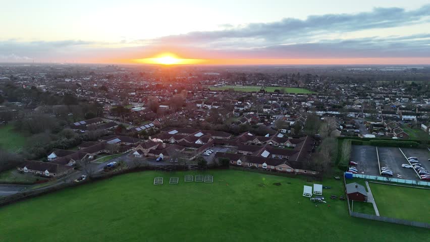 Sunset Peterborough UK Houses streets and roads