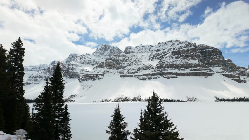 Panoramic View Of Bow Lake In Banff Alberta