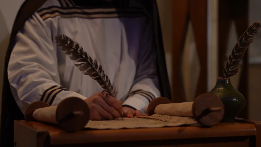 Ancient Writing with Quill and Ink Chronicler's Hand on Parchment Evolution of Human Communication