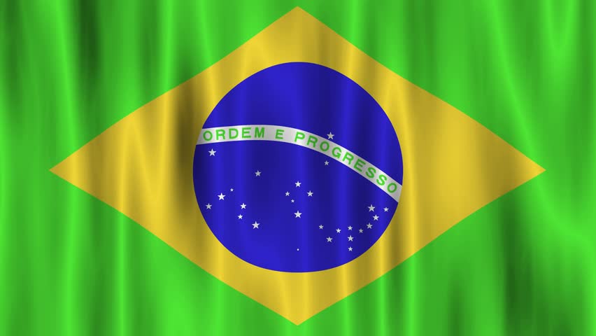 The national flag of Brazil is a blue disc depicting a starry sky spanned by a curved band inscribed with the national motto Ordem e Progresso, within a yellow rhombus, on a green field.