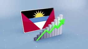 Antigua and Barbuda Country Flag And Bar Chart Graph Increasing Values Upward Rising Green Arrow Developing Country Concept - Powered by Shutterstock - Get 15% off with code: PIKWIZARD15