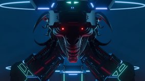 Futuristic robot head animated, blue background. 3D Illustration - Powered by Shutterstock - Get 15% off with code: PIKWIZARD15