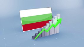 Bulgaria country flag and bar chart graph increasing values upward rising green arrow developing country concept - Powered by Shutterstock - Get 15% off with code: PIKWIZARD15