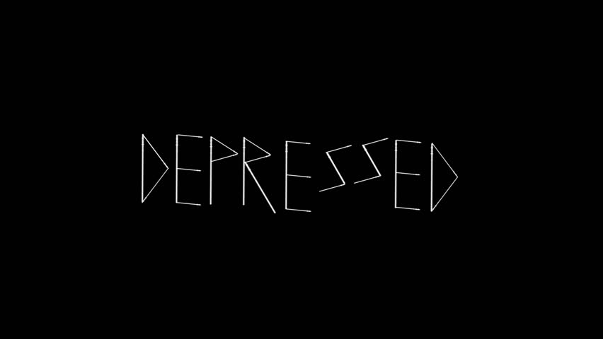 Animated depressed text on dark background. White letters.