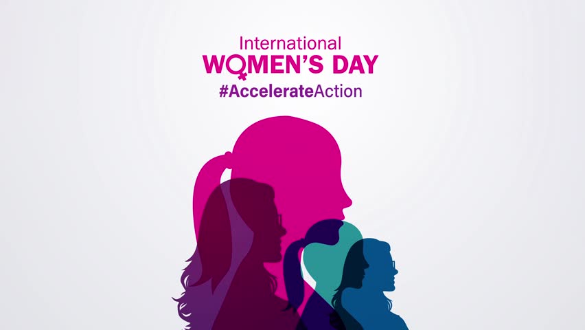 Accelerate action - International women's day concept animation. Woman sign background. 2025 women's day campaign theme - #AccelerateAction