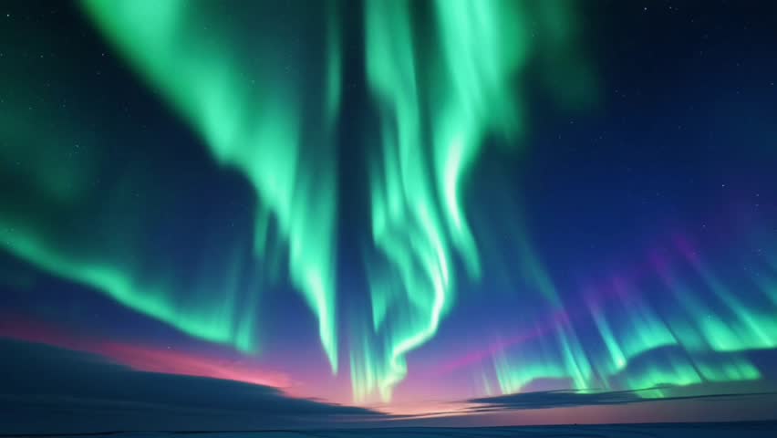 This image shows a stunning view of the night sky with the aurora borealis phenomenon or better known as the Northern Lights.