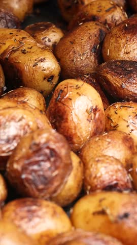 roasted potatoes close up in bowl rotation food