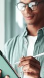 Stylus, tablet and writing with business man in office for designer draft, social media manager and branding sketch. Planning, creative story post and editing with person in agency for layout idea - Powered by Shutterstock - Get 15% off with code: PIKWIZARD15